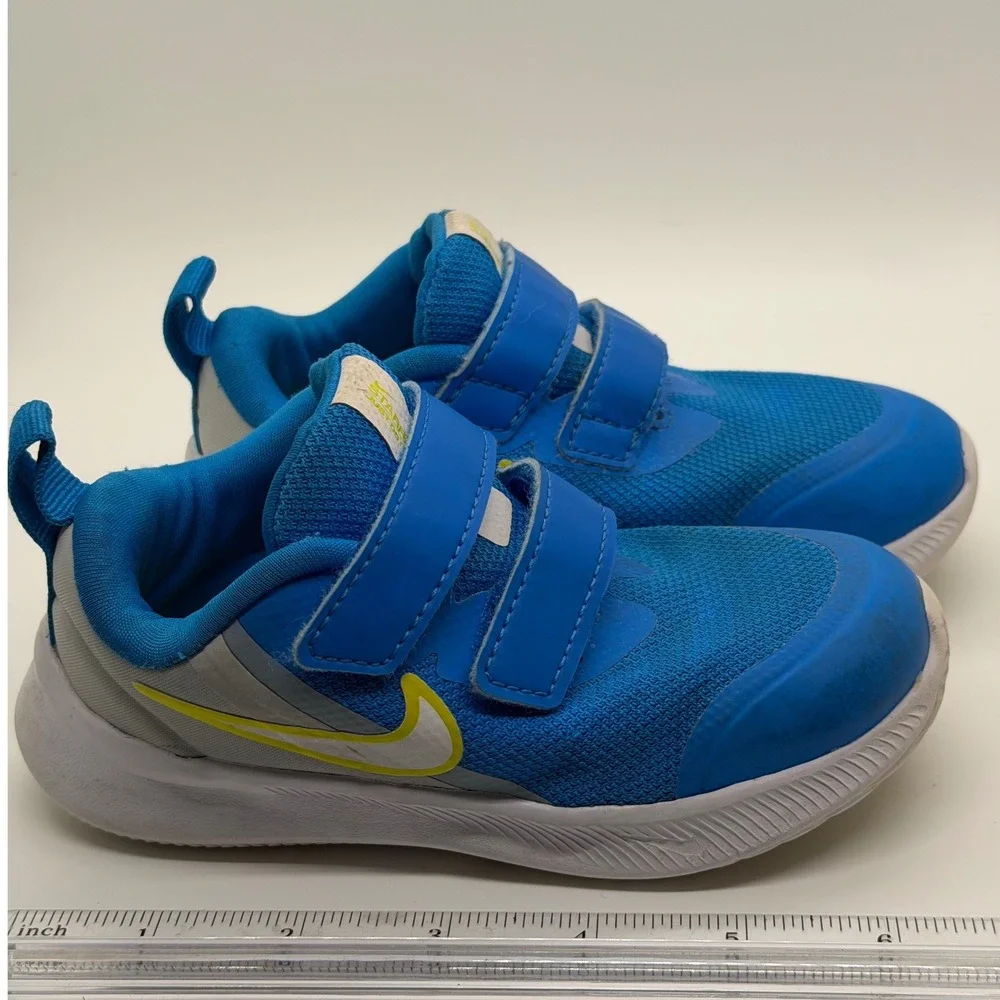 Nike Star Runner 2 Toddler Blue Yellow Hook Loop‎ Athletic Shoes Size 8C Sneaker